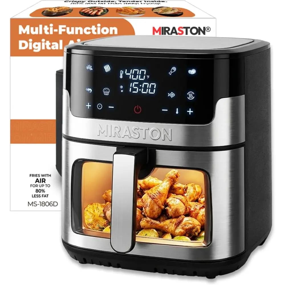 Friggitrice ad Aria Digitale da 8,5 Litri, Formato Famiglia, Senza BPA, 8 Funzioni Preimpostate, Friggere ad Aria, Riscaldare, Cibo per Feste, Cottura Rapida, Lavabile in Lavastoviglie