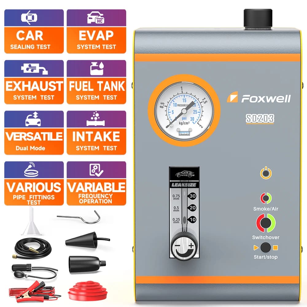 FOXWELL SD203 12V Automotive Smoke Machine Built-in Air Pump EVAP Vacuum Loss Detector Diagnostic Tester for Car Pipe Loss