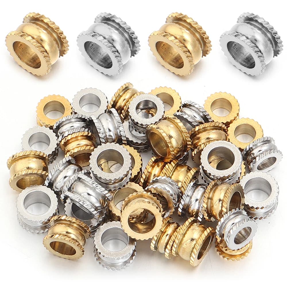 10-20pcs/lot 7/8mm Hole Stainless Steel Spacer Beads Charm Loose Beads for DIY Bracelet Necklace Leather Jewelry Making Supplies