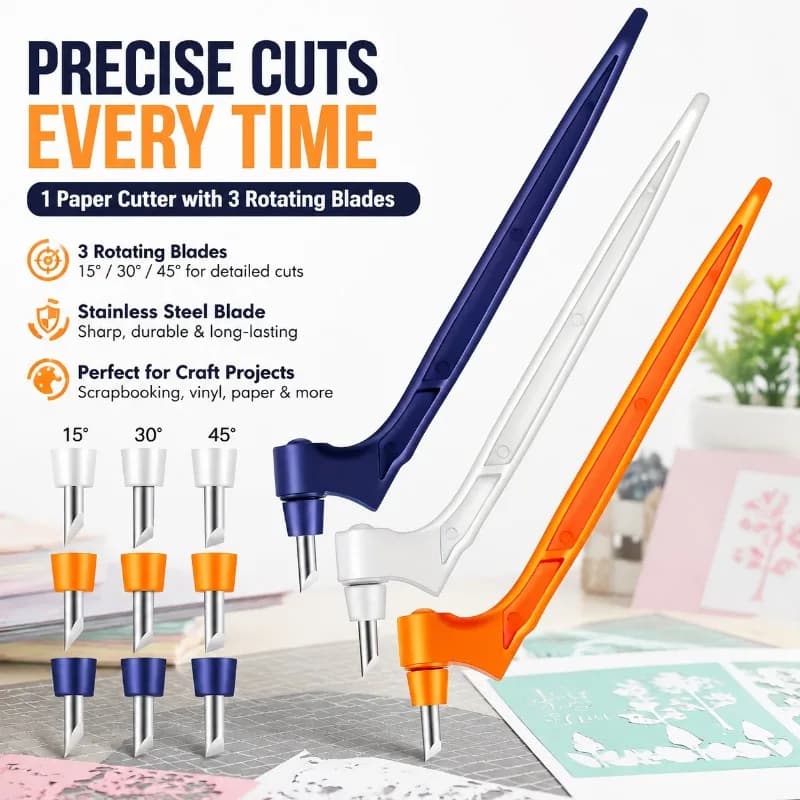 1 Paper Cutter with 3 Rotating Blades, Stainless Steel Hand Knife for Scrapbooking and Vinyl Art Cutting
