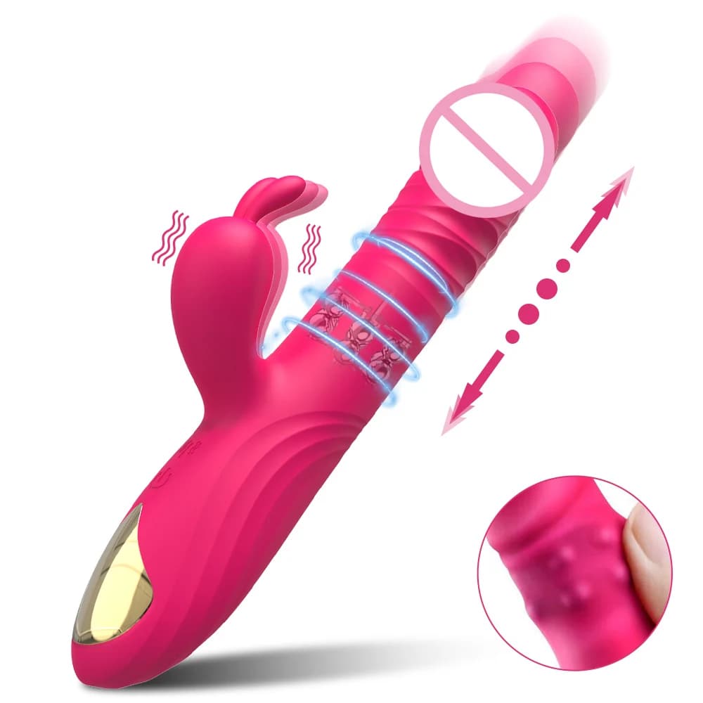 Vibratore del coniglio per le donne Stimolatore del clitoride del capezzolo del punto G della vagina che spinge il dildo rotante telescopico per giocattoli sexy per adulti