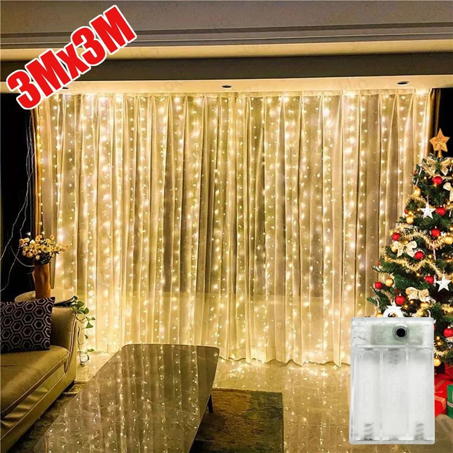 Luci a tenda LED natalizie a batteria, luci a tenda fatate, adatte per camera da letto, finestre di fondo, illuminazione per le feste