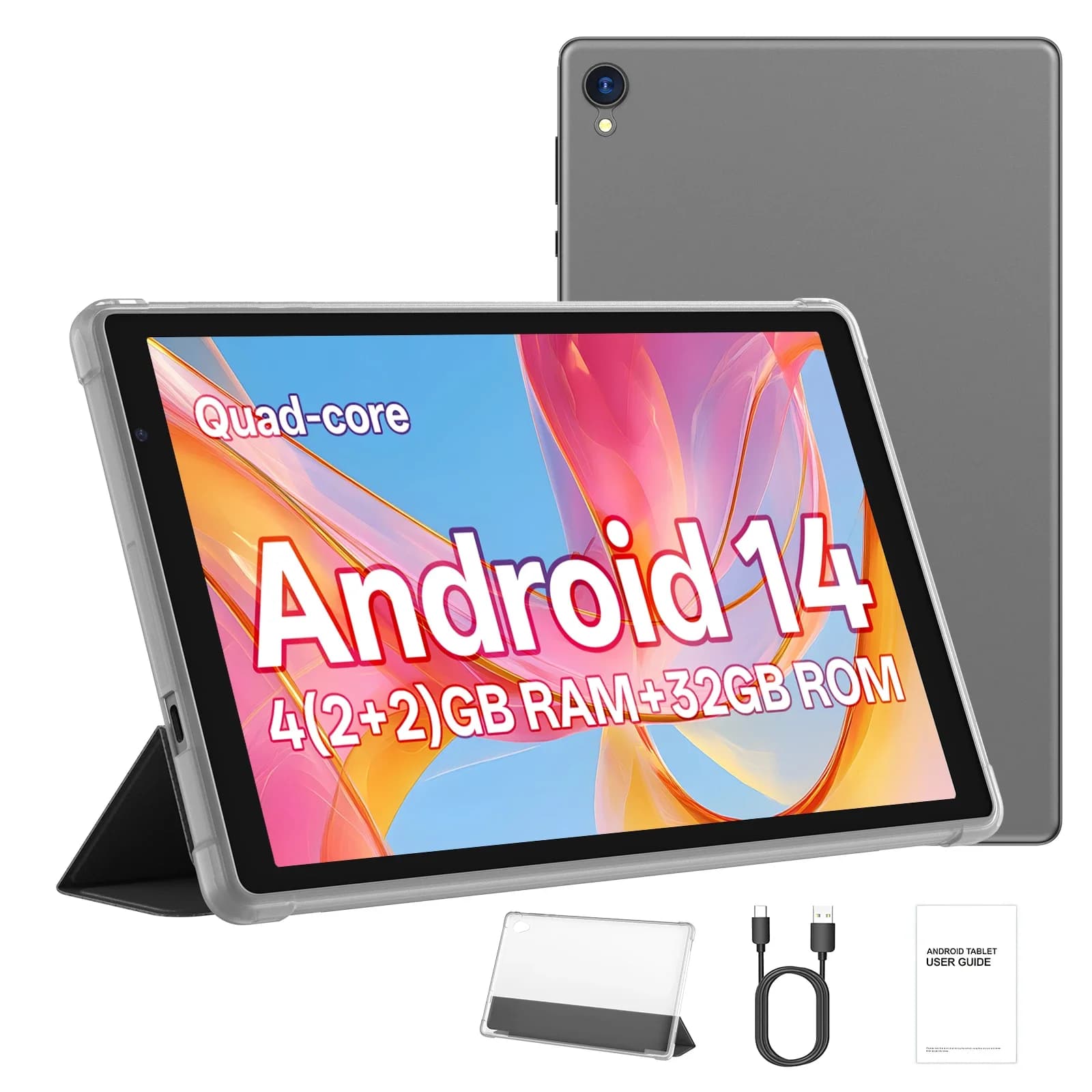 New 10.0 inch Android Tablet Updated 2026, 4GB RAM (2+2GB expandable), 32GB ROM, supports 5G WiFi + WiFi 6, case included