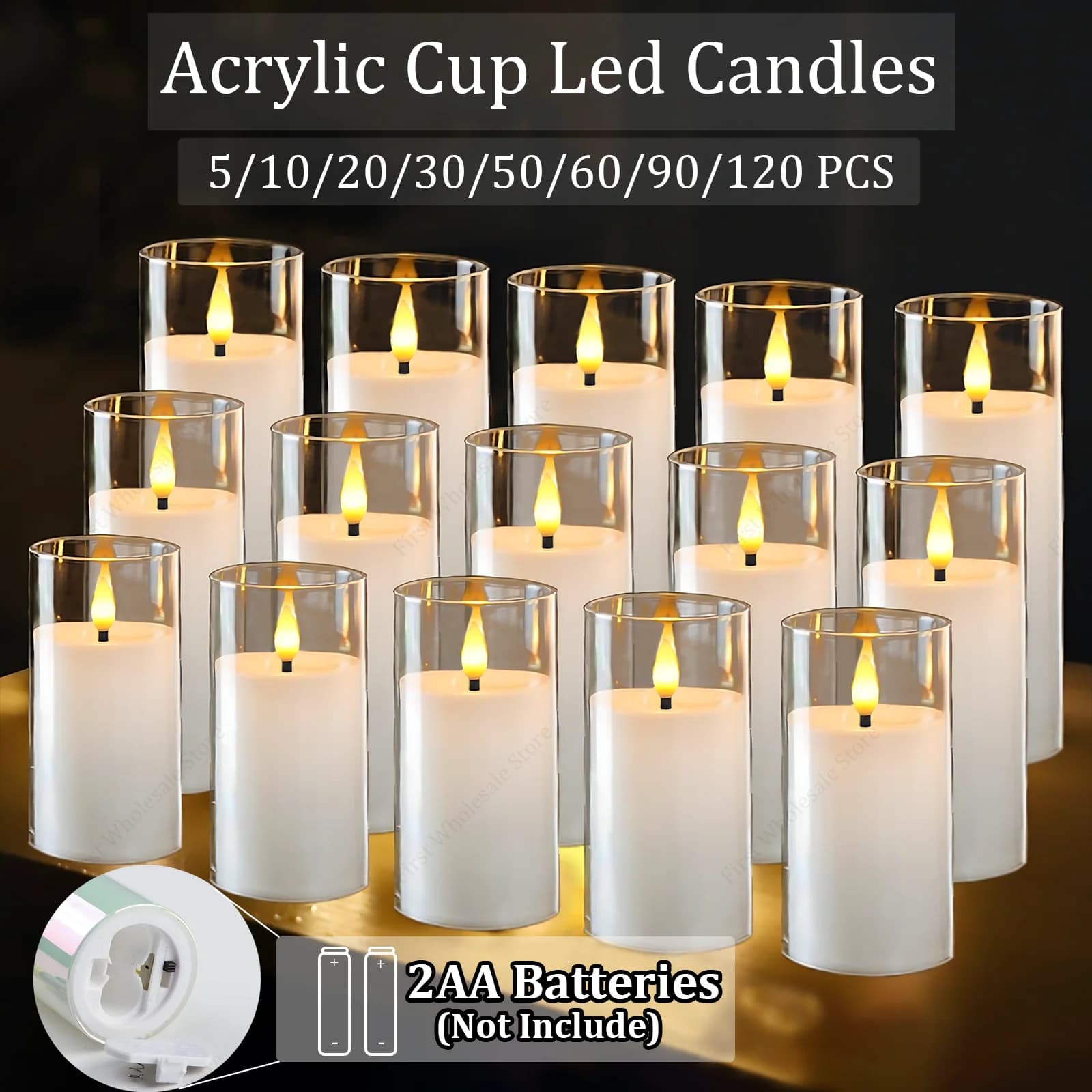 Candele LED Senza Fiamma 5-120 Pezzi, Decorazione per Matrimoni, Candele Elettroniche Artificiali a Batteria, Luce per Concerti in Bicchiere Acrilico