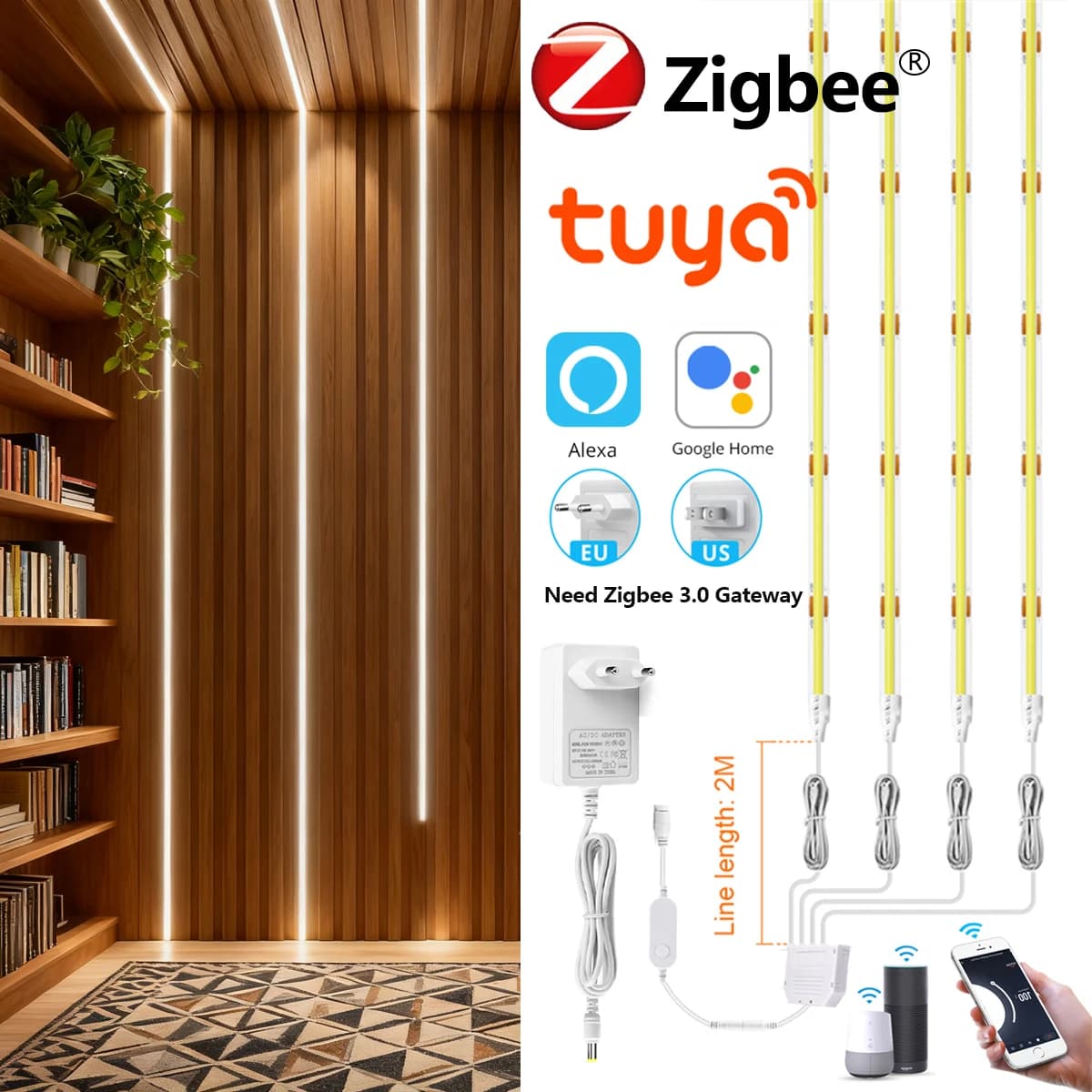 Controller LED Smart Zigbee 3.0 12V per Strisce Luminose Dimmerabili, Lampada da Parete FCOB, Decorazione Ambientale per App Tuya, Alexa e Assistente Vocale Google