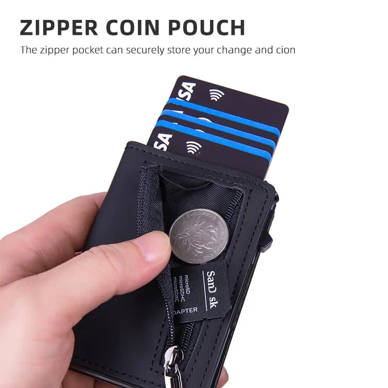 Minimalist pop-up wallet with RFID block, magnetic card holder with luxury leather design for man Slim credit card holder