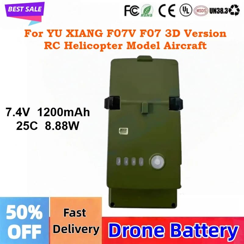Batteria Lipo 7.4V 1200mAh 25C Compatibile con Elicottero RC YU XIANG F07V F07 Versione 3D, Ricambio per Modelli di Aerei