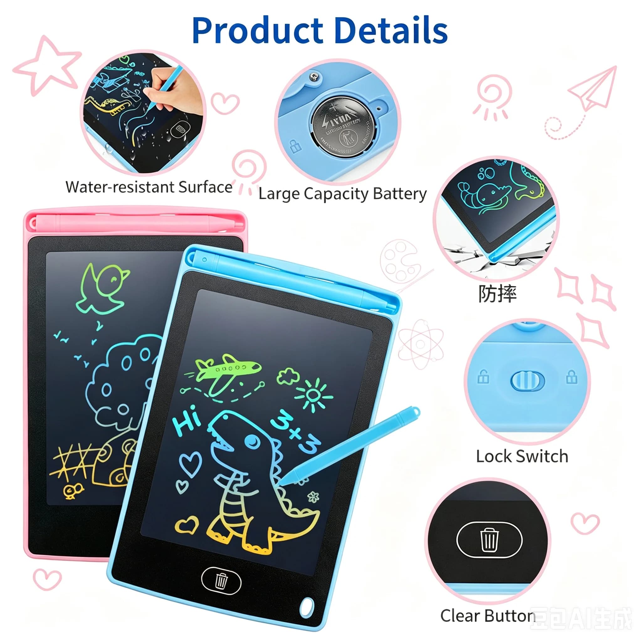 LCD Writing Tablet, Electronic Doodle Pad, 6.5 Inch Colorful Drawing Board for Kids, Eye Protection, Erasable Reusable,