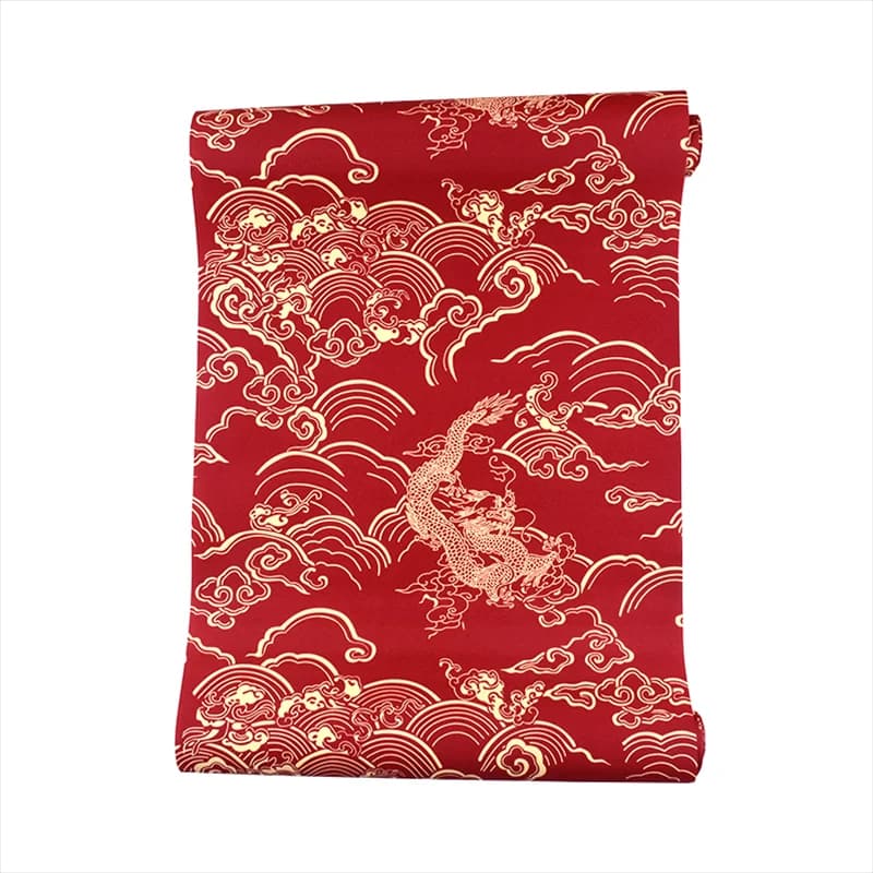 Carta da Parati Rossa Cinese con Motivo a Dragone, Stile Classico Cinese, Decorazione Murale per Casa del Tè Zen e Ristorante, Papier Peint per Arredamento Domestico