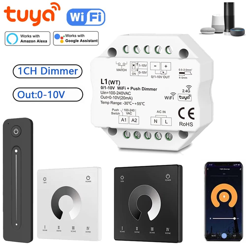 0/1-10V Tuya WiFi LED Dimmer Controller Controllo Intelligente 4-zona 2.4G Remoto Singolo Colore Touch Dimmer App Remota Voce Alexa Google