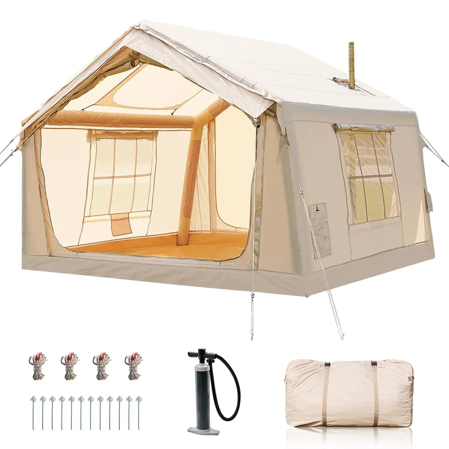 Inflatable Tents for Camping, Blow Up Tent with Hand Pump, Easy Setup Inflatable Hot Tent with Stove Jack, Waterproof, Custom