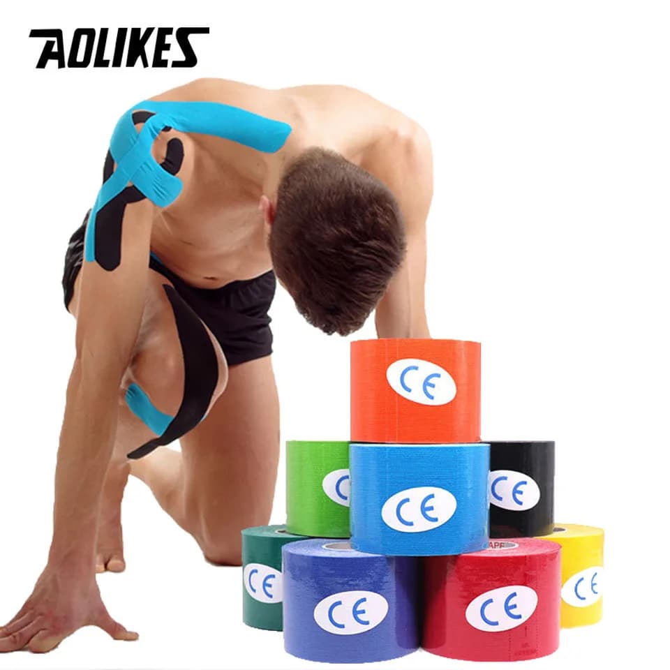 AOLIKES Nastro kinesiologico di 2 dimensioni Traspirante Impermeabile Nastro sportivo per recupero atletico Fitness Tennis Sollievo dal dolore muscolare al ginocchio