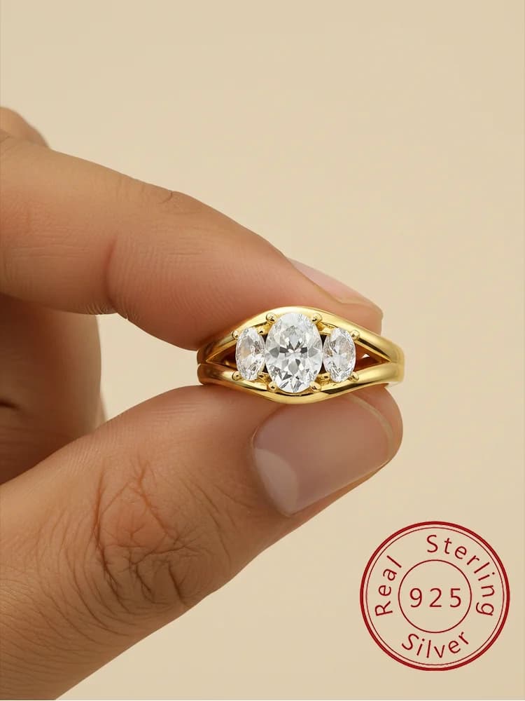 925 Sterling Silver Cambered Surface Three Oval Zircon Ring Engagement Wedding Luxury High Quality Fine Jewelry For Women