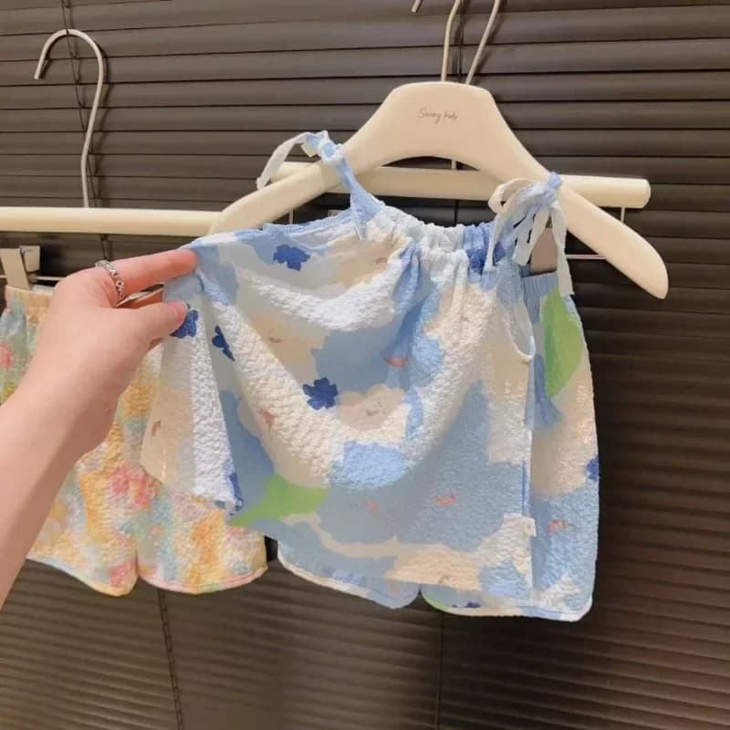 Set da 2 pezzi Abbigliamento per ragazza per bambini Moda New Baby Girl Sling Set Estate sottile allentato per bambini Canotta + pantaloncini Completi per ragazze