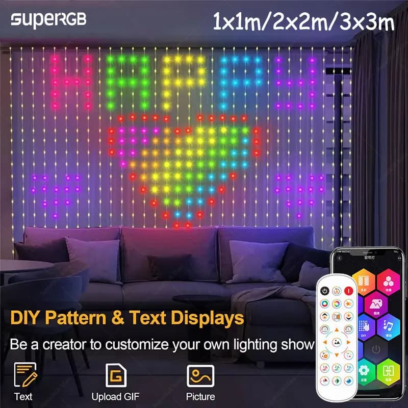 400 LED Smart Curtain Light APP RGB Remote Control DIY Music Synchronization USB Plug Light for Halloween Christmas Decoration Curtains
