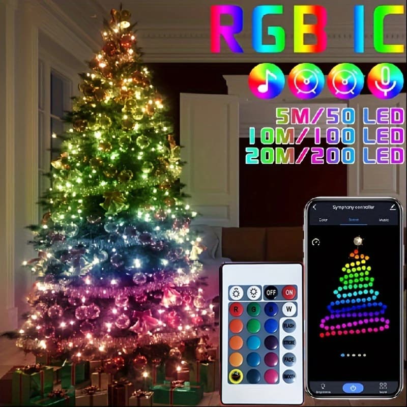 WS2812B Dream Color LED String Light Smart RGB IC App Controllo Lucine Sincronizzazione musicale Temporizzazione Decorazione albero di Natale fai da te Halloween