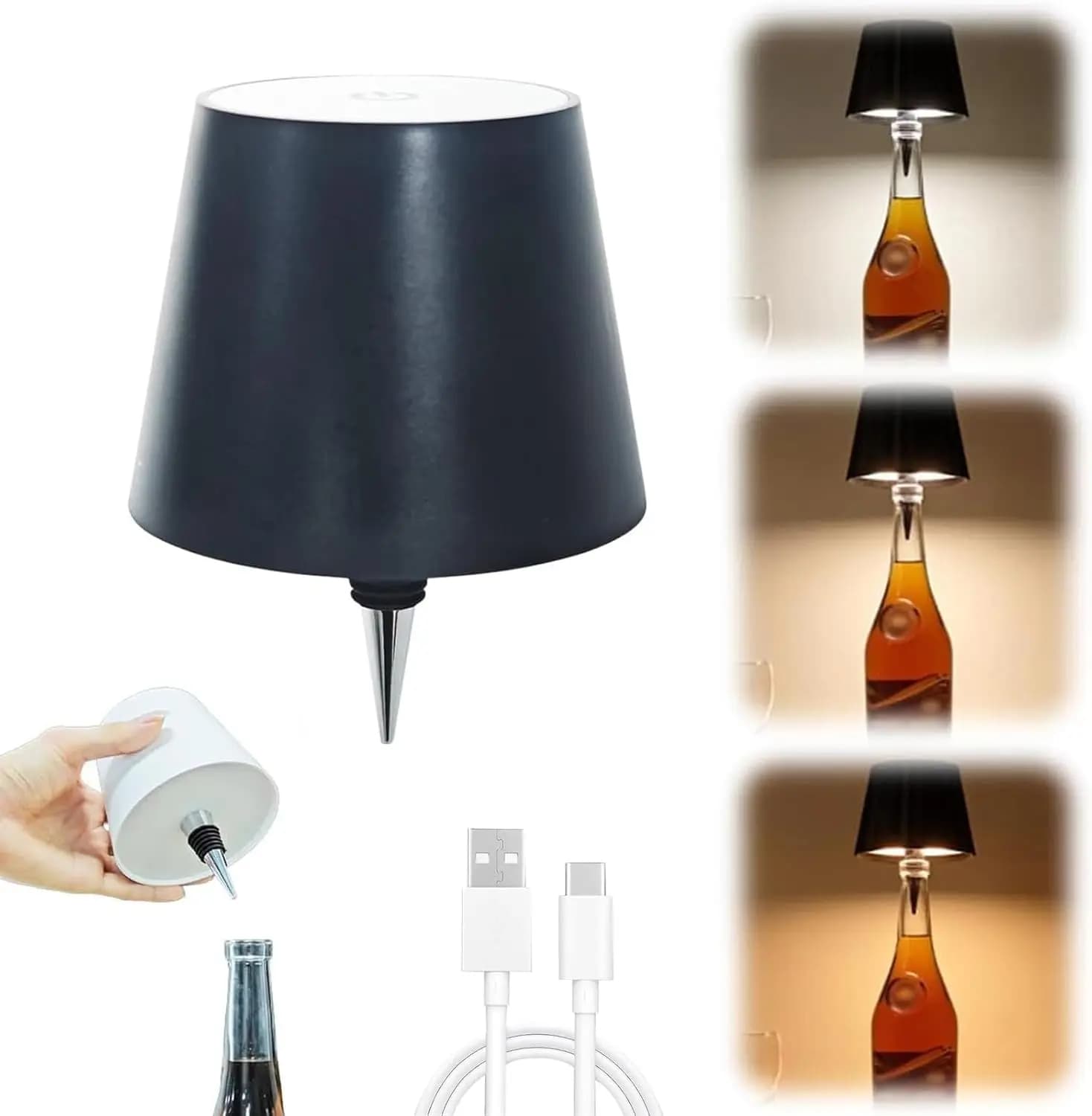 Lampada da Tavolo Creativa a LED Senza Fili per Bottiglie di Vino, Ricaricabile USB, Dimmerabile Touch, Luce da Scrivania Unica, Decorazione Atmosferica, Regalo