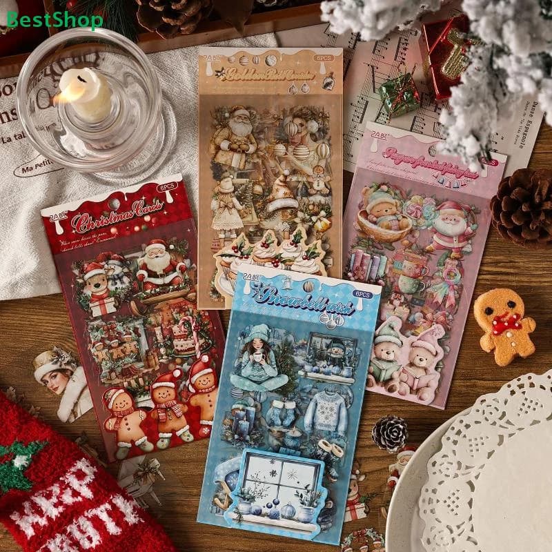 〔R〕6 Fogli di Adesivi Serie Natalizia, Decorazioni Fai-da-Te per Cancelleria, Album, Diario, Tazza, Quaderno, Telefono, Scrapbooking