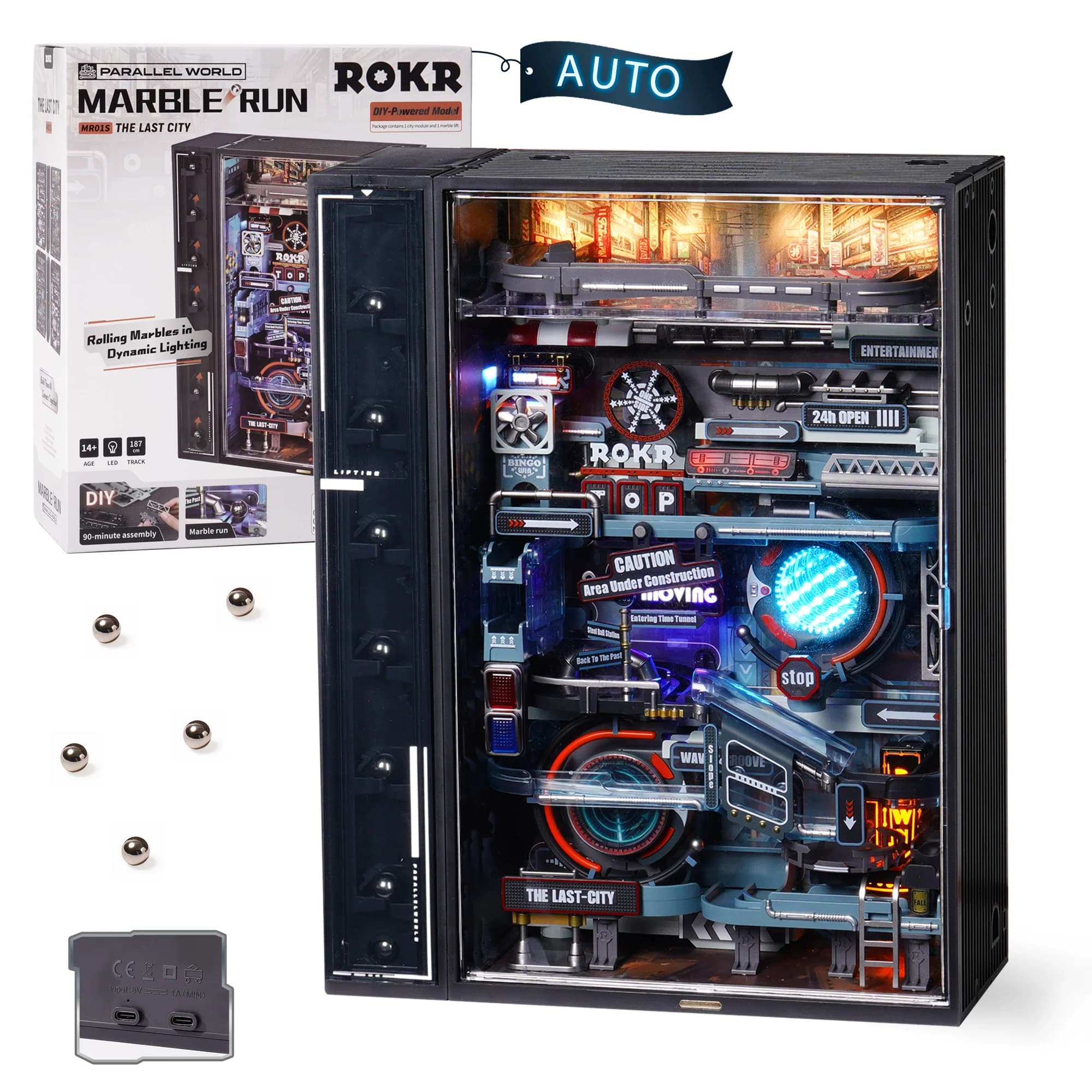 Robotime Rokr The Last City - Marble Run futuristico Cyberpunk Regalo per uomo Modello di puzzle 3D Decorazione da gioco automatica