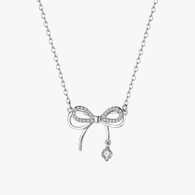Collana da donna in argento Sterling 925 con soldi veri, ciondolo con collana con Design a fiocco, gioielli da sposa con zirconi brillanti, miglior regalo