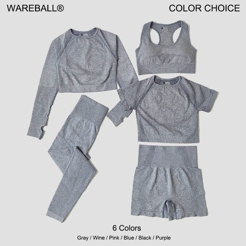 WAREBALL Pantaloni da yoga da donna senza cuciture Allenamento Abbigliamento sportivo Abbigliamento da palestra Fitness Manica lunga Crop Top Leggings a vita alta SportsTop