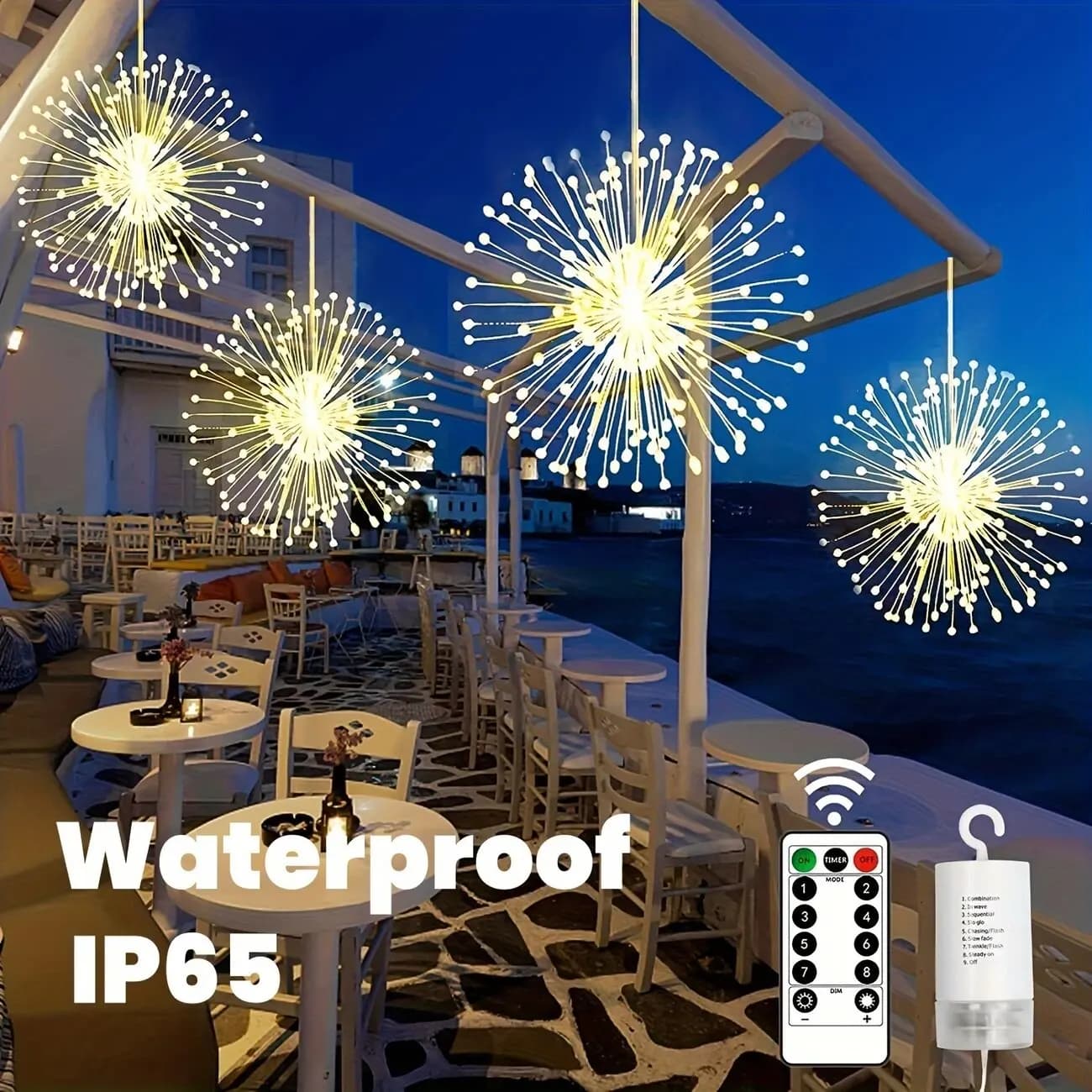 Fuochi d'artificio sospesi Luce fata alimentata a batteria con telecomando a 8 modalità, luci decorative per giardino, cortile, vacanze, matrimoni, feste