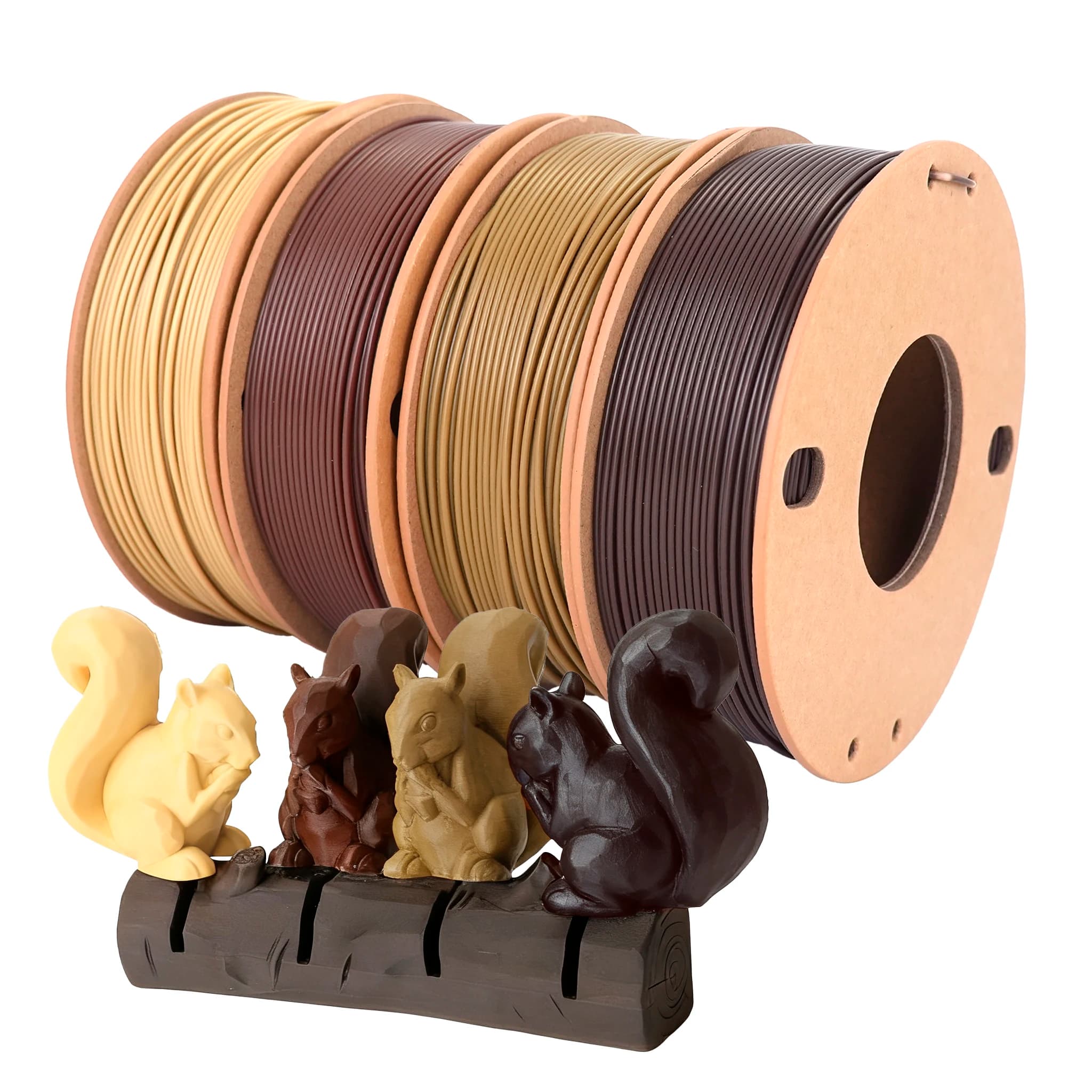 PLA Filament Set 3D Filament Filament Set in Wood, Walnut, Cherry, Bamboo, Ebony, 3D Printing Filament, PLA Filament 1,75 mm, 250 g*4
