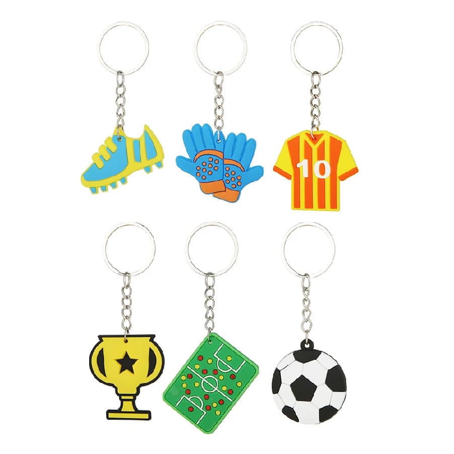 6/12 Pezzi Portachiavi a Tema Calcio per Feste, Gadget per Bambini, Articoli per Feste di Compleanno a Tema Sportivo, Riempitivi per Piñata, Giocattoli, Ciondoli in Silicone per Zaino