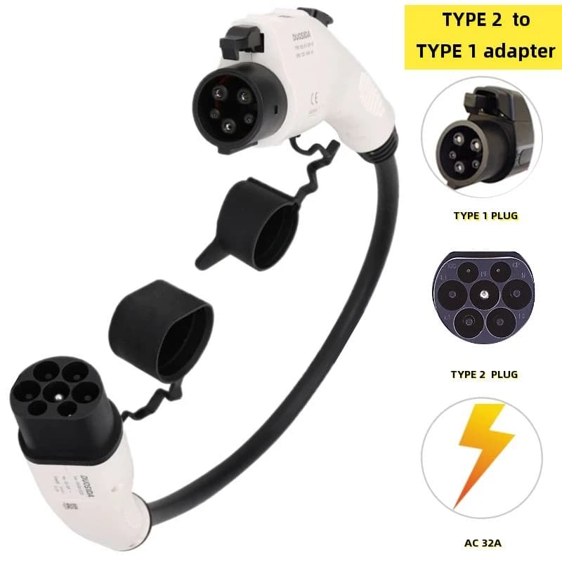 Duosida EVSE EV Adapter Type2 a SAE J1772 Type1 Plug 16A 32A spina connettore adattatore cavo di ricarica per veicoli elettrici 0.5m