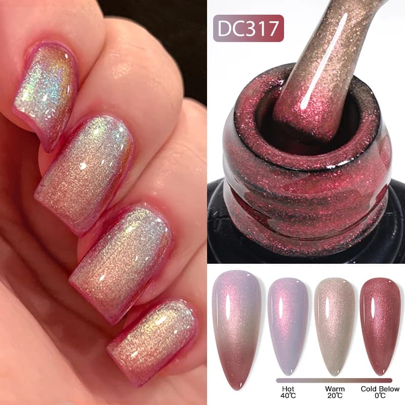 Mtssii 7ml Auroras Base in Gomma Termica Smalto Gel Sfumatura Cambia Colore Cromo Oro Glitter Soak Off UV LED Nail Art Vernici