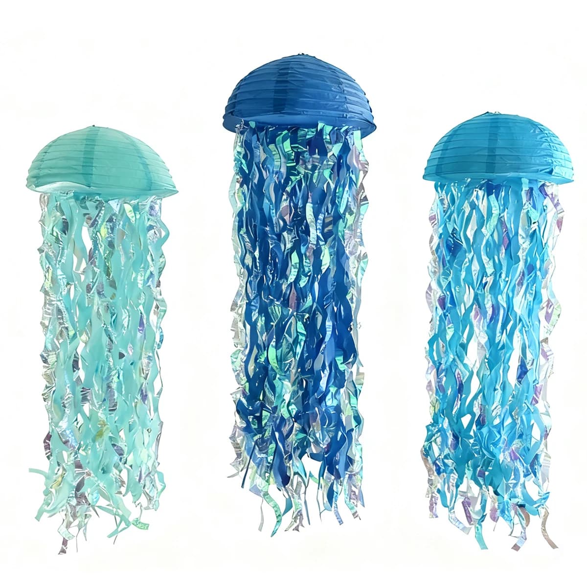 3pcsX10" Blue Jellyfish Paper Lanterns under the Sea Mermaid Birthday Party Decorations Nautical Shower Hanging Lanterns