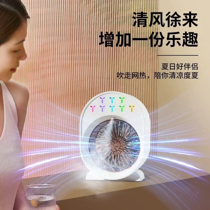 Ventilatore Umidificatore da Tavolo Superiore con Nebulizzatore, Portatile USB Silenzioso, Piccolo Ventilatore Rinfrescante con Lampada a Nebbia Fredda per Uso Domestico