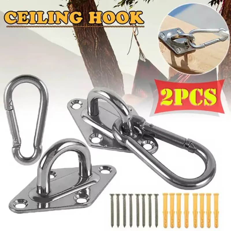 2 set di ganci per montaggio a parete/soffitto per carichi pesanti - Staffe per sedie a dondolo in acciaio inossidabile con piastra per occhiello per un'installazione sicura