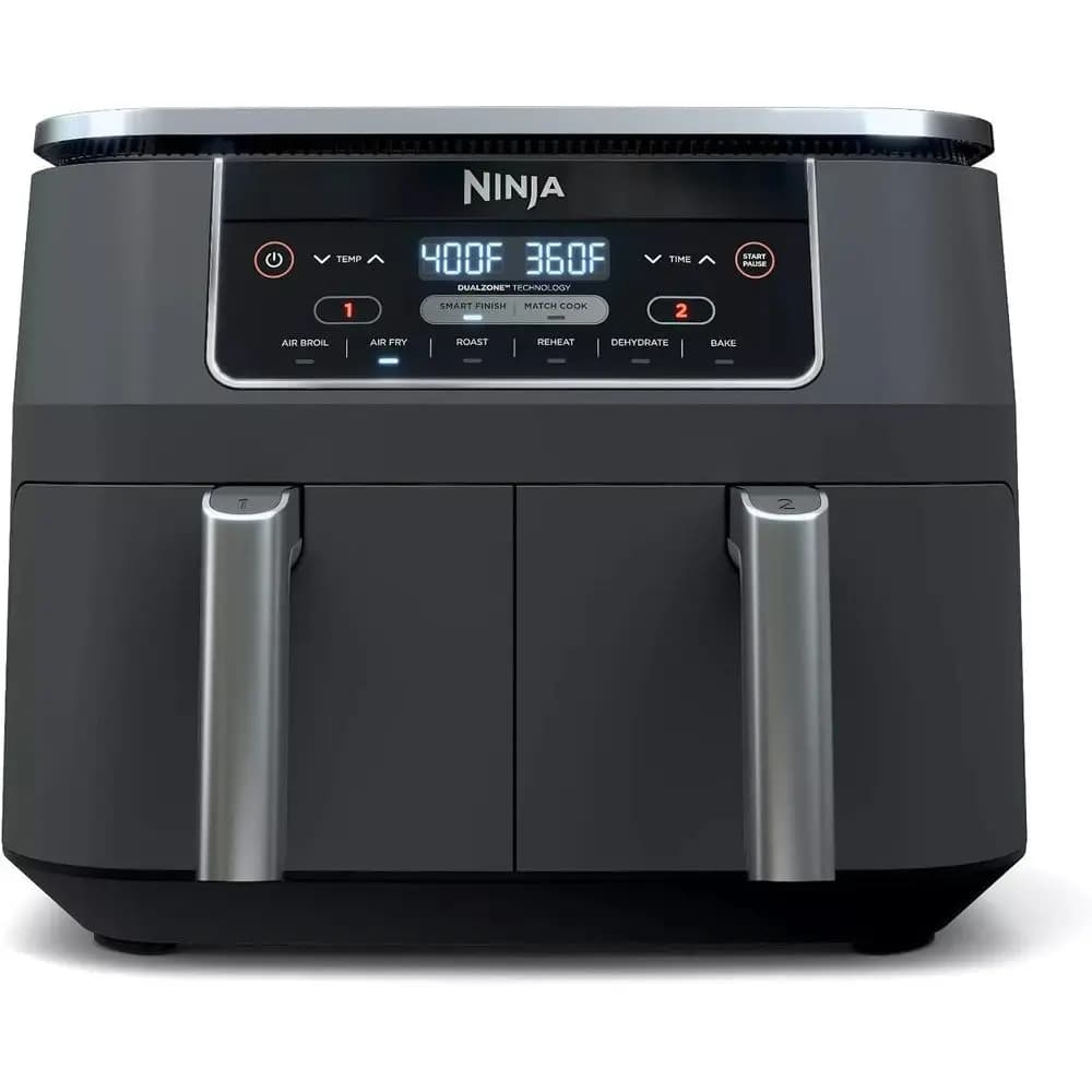 Friggitrice ad aria 6-in-1 con 2 cestelli e tecnologia DualZone, capacità di 8 litri, acciaio inossidabile grigio (ricondizionata)