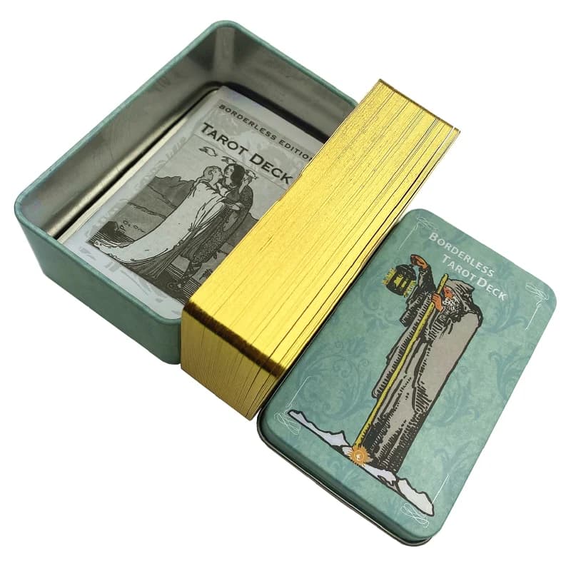 Mazzo di carte dei tarocchi del pilota in edizione senza bordi dorata con scatola di metallo con guida in carta Giochi da tavolo classici per la visione inglese