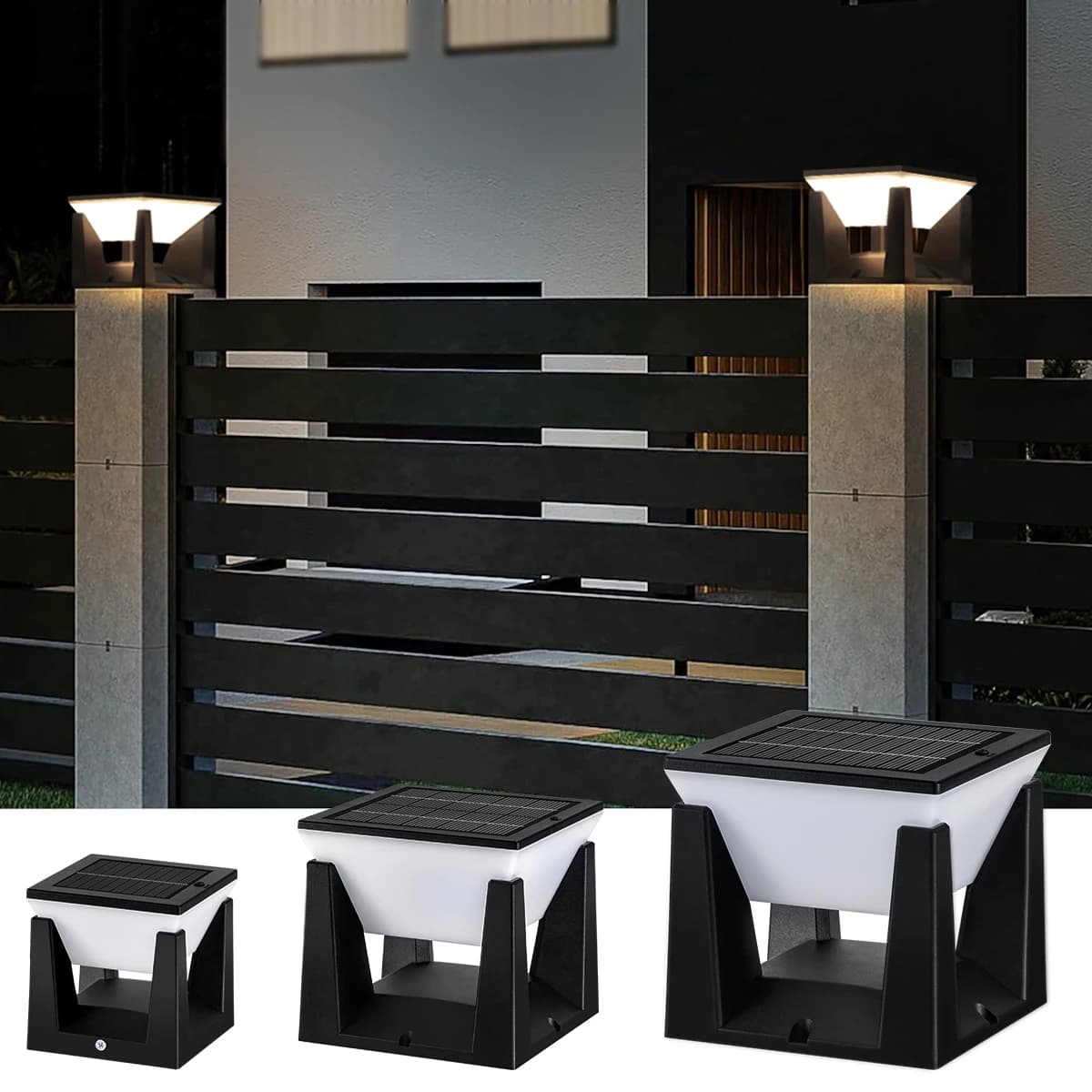 Lampada da palo solare per esterni Lampada da pilastro solare moderna Lampada da tappo per ponte per recinzione a LED IP65 Illuminazione a colonna paesaggistica impermeabile per piatta