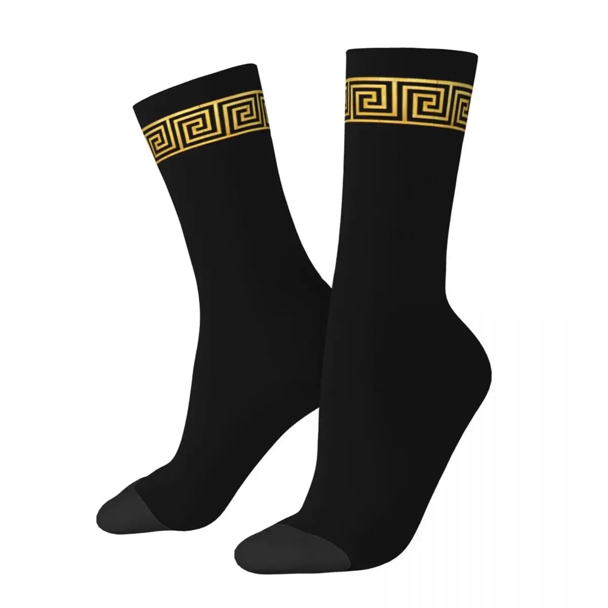 Socks with Golden Greek Keys Women's Casual Socks for Men Four Seasons Football Socks