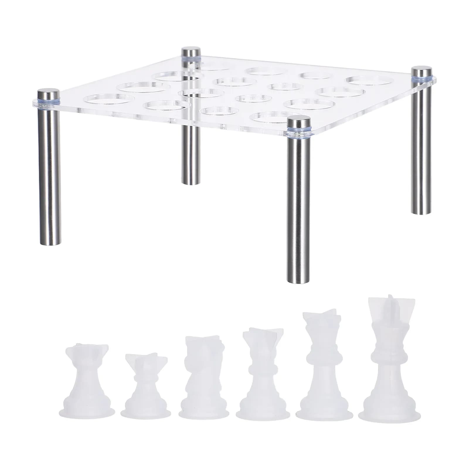 Set di Stampi in Silicone Flessibile per Pezzi degli Scacchi con Supporto per Resina, Facile da Smontare, Set Professionale Dettagliato per Scacchi Internazionali