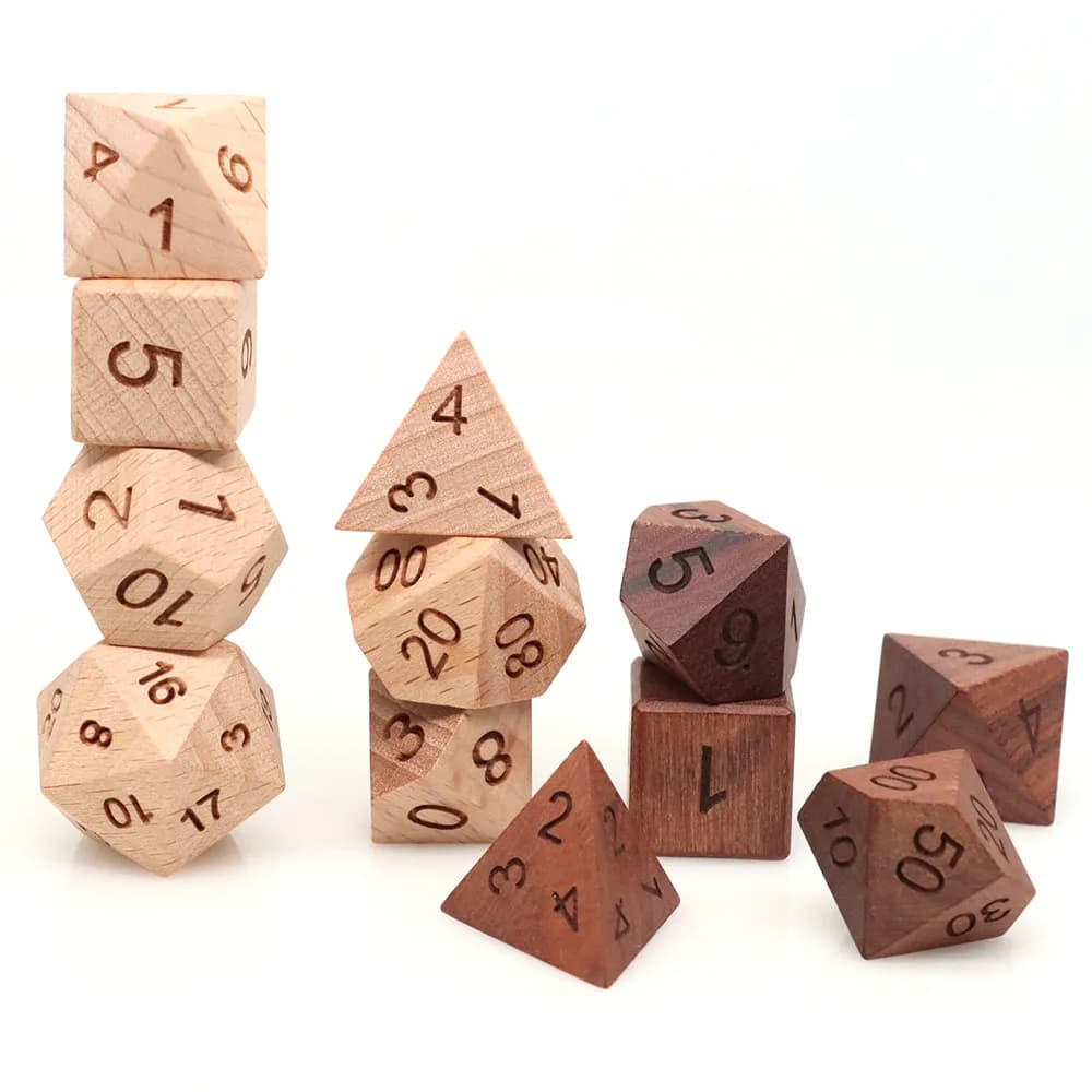 Set di 7 Dadi Poliedrici in Legno per Giochi di Ruolo DND Dungeons and Dragons, Accessori per Giochi da Tavolo RPG