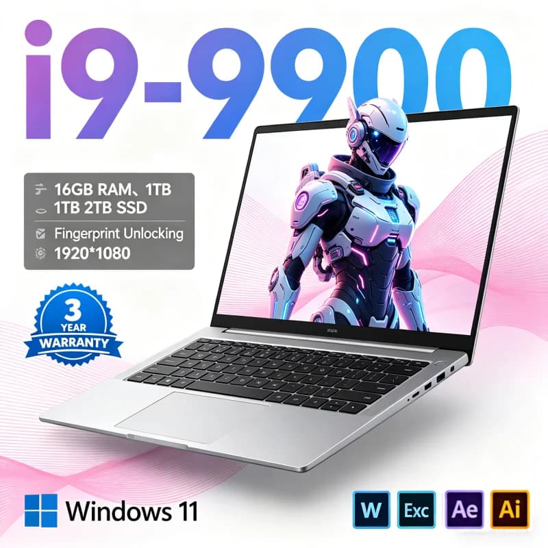 Laptop Ultra Sottile 15.6 Pollici 4K HD 2026 LENO, Intel Core i9-9900, Windows 11, 16GB RAM 1TB SSD, Notebook Portatile per Business e Gaming