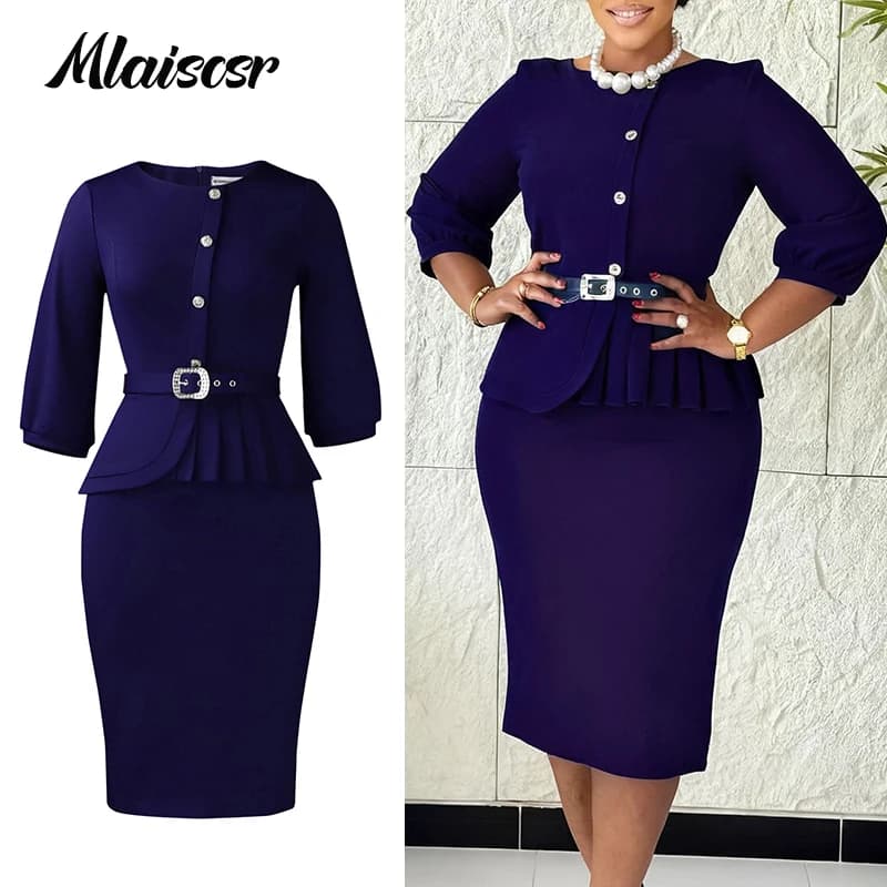 Mlaiscsr Mid African Dresses for Women Sleeve 3/4 Single-breasted Telai Ruffles Dress Birthday Elegant Muslim Wedding Dress