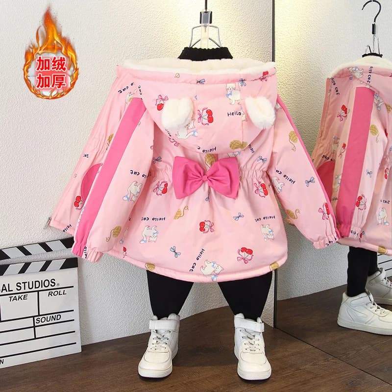 Kids thick warm winter jackets children cotton coats lined with fleece children print cartoon jacket with hood padded clothes for kids