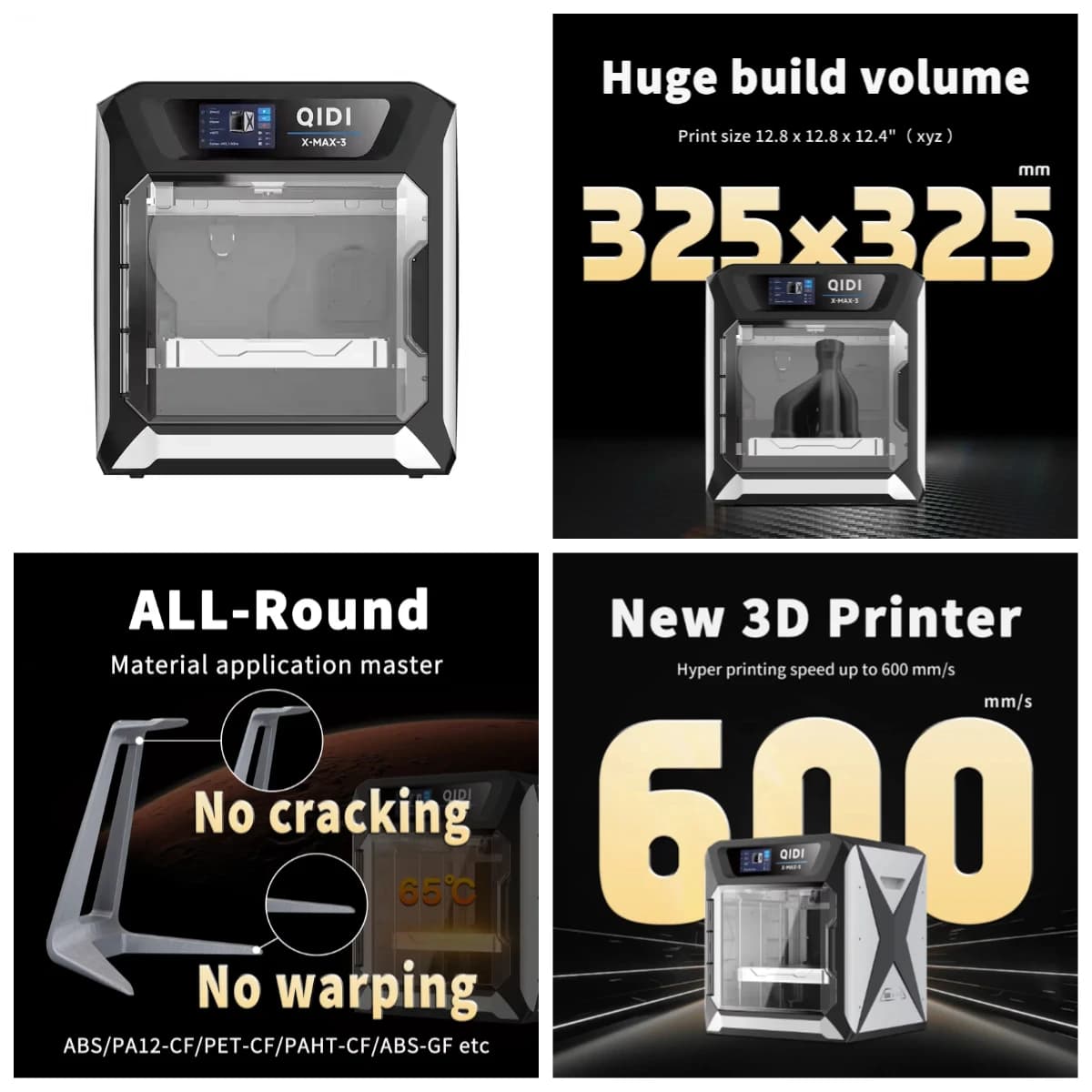 FL-QIDI TECH 3D Printer FDM X-MAX 3 Industrial High Speed 600mm/s with WIFI, Large Size 325*325*325mm