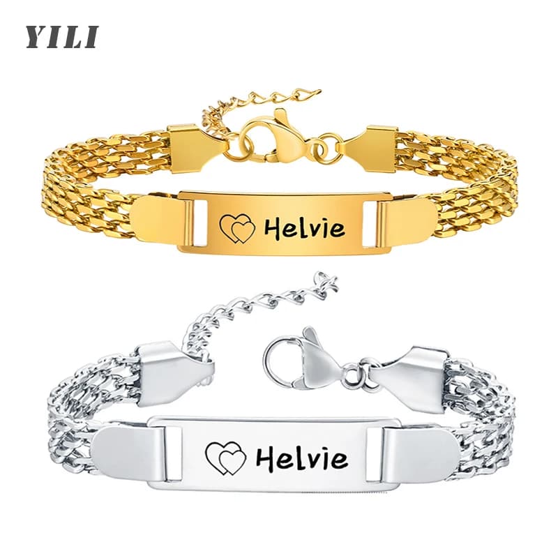 Personalized Bracelet for Little Boy Girl Custom Engraved Name Date Baby ID Bracelets Gold Plated Stainless Steel Bracelet Gifts