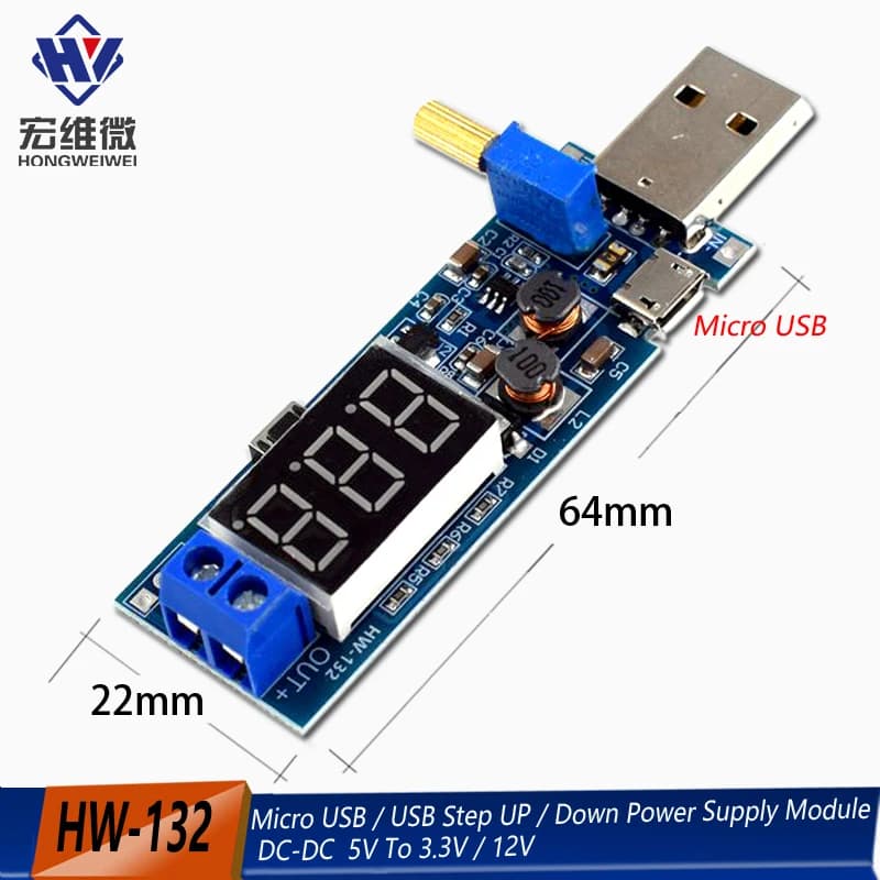 Converter Boost Buck micro USB Step up/down DC-DC power module from 5 V to 3,3 V/12 V Adjustable output DC 1.2 V-24 V
