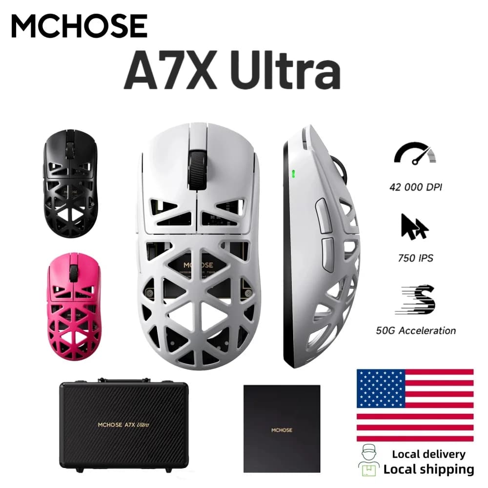 Mouse da Gaming MCHOSE A7X Ultra in Lega di Magnesio, Sensore PAW3950TI, Ottica Omron, Doppia Frequenza di Aggiornamento Ultra-Alta 8000Hz, Leggero 53g
