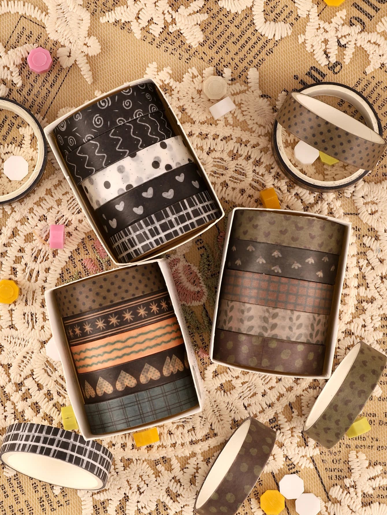 5rolls/Box Vintage Autumn Washi Tape Set Back To School Stationery Cute Washi Tape Scrapbooking Supplies Colored Masking Tape