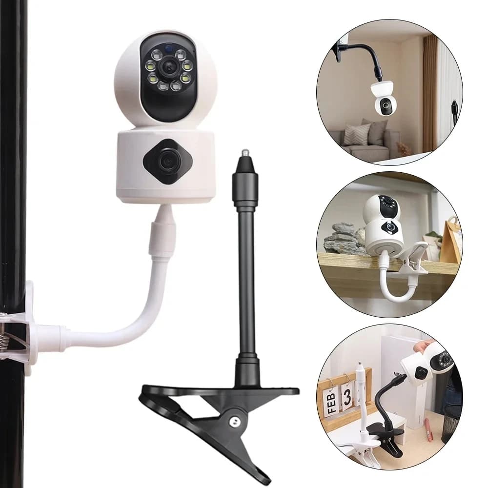 Supporto per webcam portatile con montaggio a clip senza punzonatura per supporto per fotocamera per baby monitor Kit di montaggio flessibile per la casa fissa alla culla