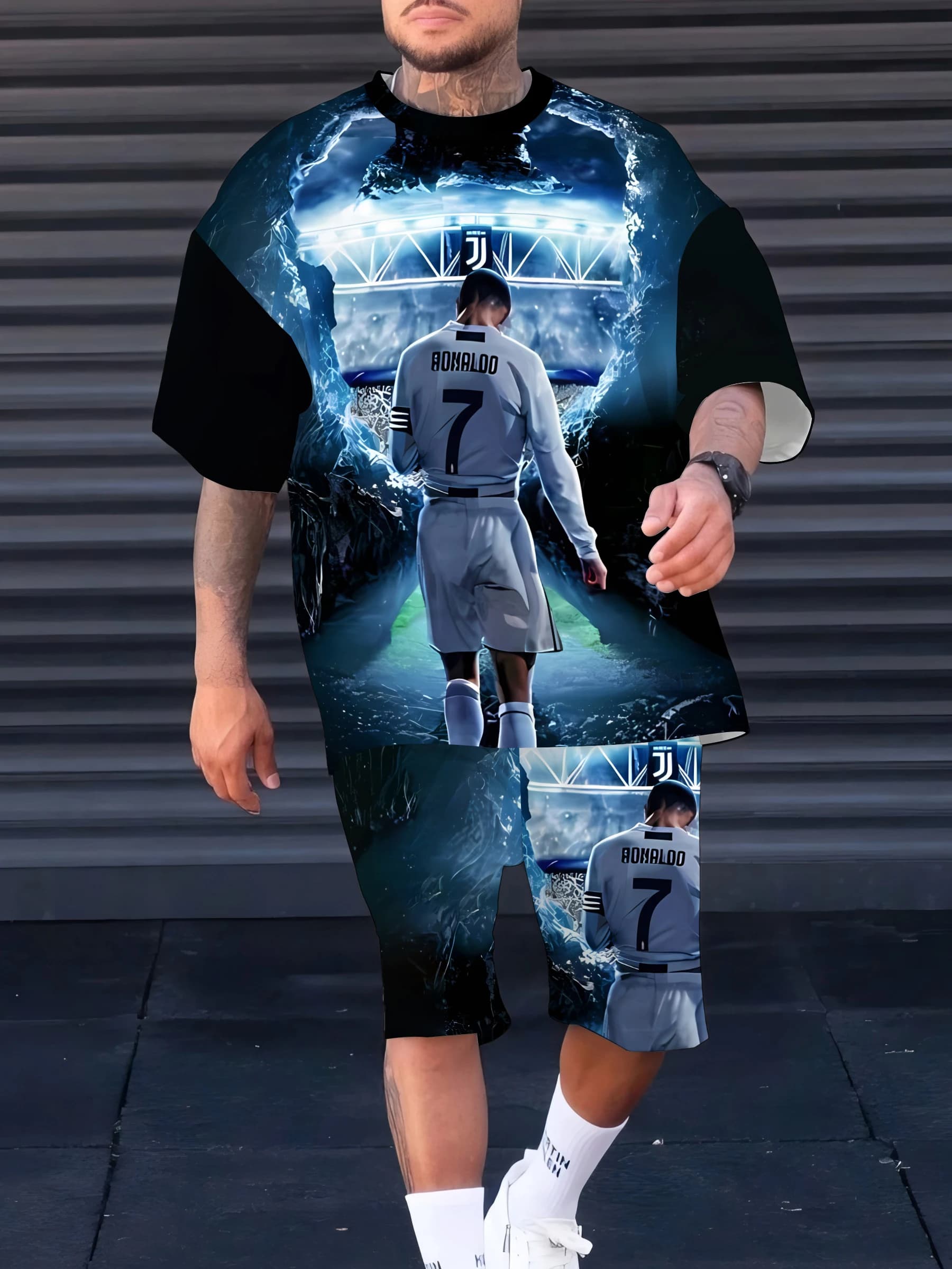 The new men's set of the summer 2025 fashionable football jerseys, casual and fashionable sportswear printed in 3D