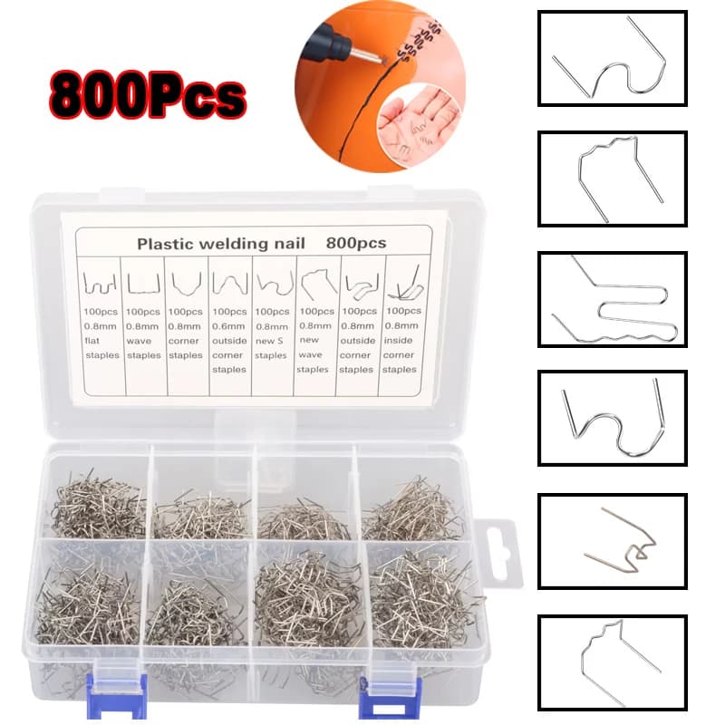800/600/100PCS Graffette a caldo Saldatura di plastica Chiodo Saldatura Chiodo Pre Taglio Onda Graffette Paraurti Riparazioni Riparazione plastica automatica 0.6/0.8mm